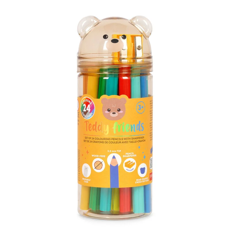 Conjunto de 24 lápis de cor com afia - Teddy Friends